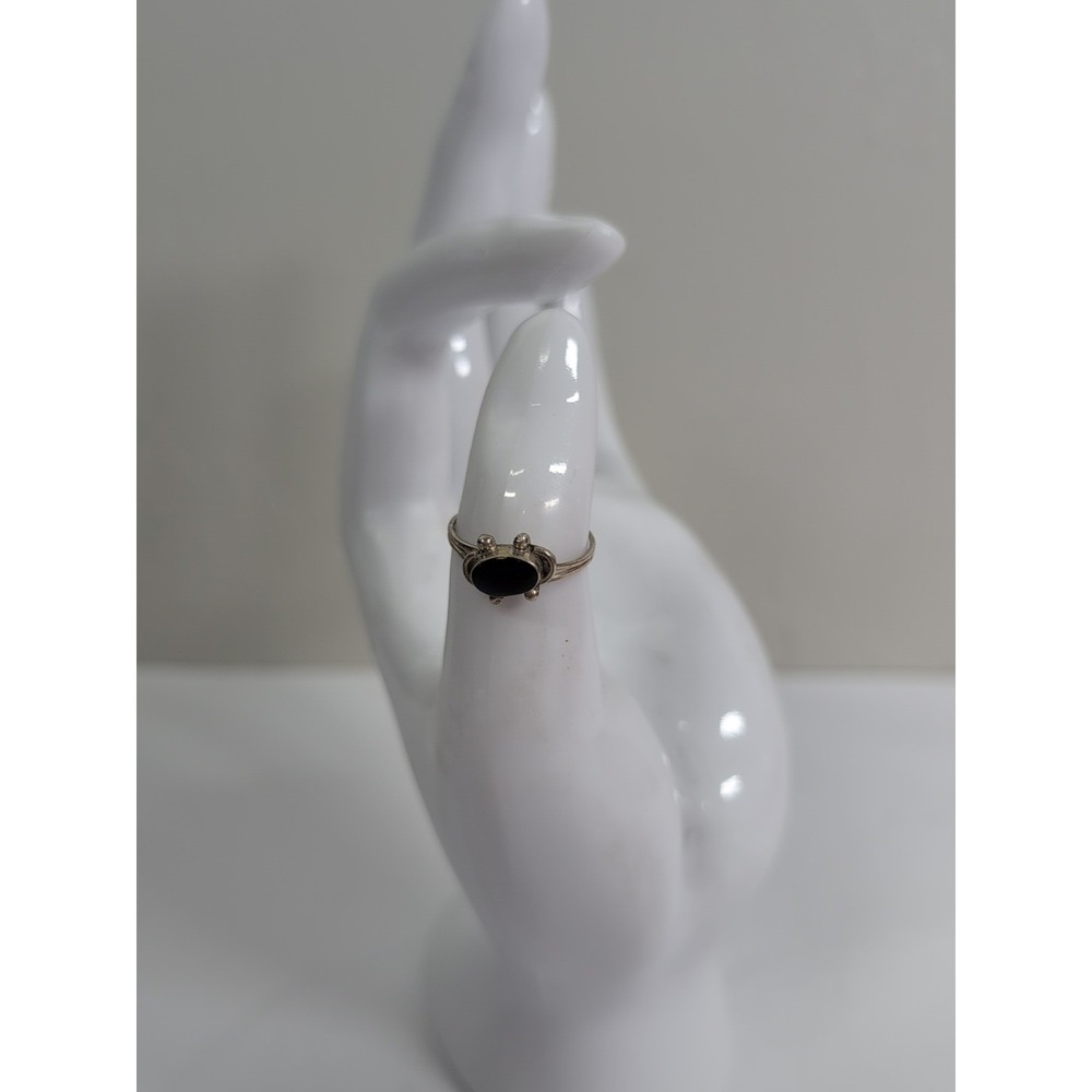 Vintage Sterling Silver 925 Black Onyx Stone Ring Sz 5‎